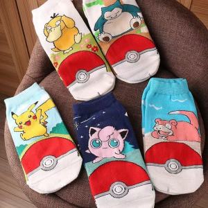 Bandai | 5 Pairs of New Fashionable Pokémon Cartoon Printed Cotton Ankle Socks for Couples Comfortable and Casual Anime Boat Socks