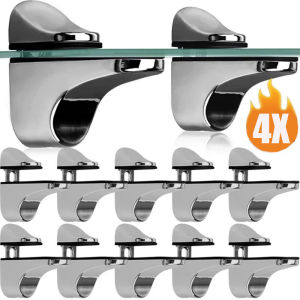 4Pcs Easy To Install Zinc Alloy Glass Shelf Bracket Wall Mounted Bathroom Support Shelf Office Desk Glass Plate Brackets Holder Adjustable Wood Shelves Glass Clamps Hardware Brand