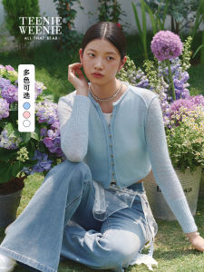 Teenie Weenie Bearnova Light Weight Knitted Cardigan Coat Commute Style Asymmetric British Fashion Long Sleeve round Neck