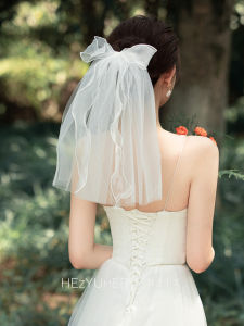 Sweet Girl Short Butterfly Knot Wedding Veil Princess Single Layer Travel Photo Female Children Small Veil Soft Tulle