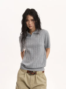 Retro Stylish Minimalist Wool Blend V-Neck Short Sleeve Polo Shirt