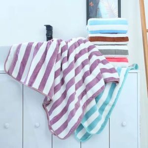 AZHIE New Soft Cannon Microfiber Stripe Bath Towel Super Absorbent Beach Towel