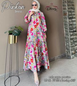 PAKAIAN WANITA TERBARU/GAMIS MUSLIM WANITA MOTIF/PINGKAN DRESS/DRESS MUSLIM WANITA MOTIF BUNGA BAHAN KATUN RAYON PREMIUM/DRESS MUSLIM WANITA SIMPLE KEKINIAN/GAMIS WANITA TERLARIS 2024