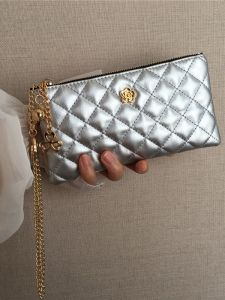 Wallet Women Long Thin Mobile Phone Bag New ID Card Holder Camellia Rhombus Zip-up Coin Pocket All-Match Clutch