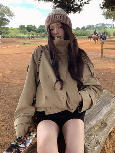 CHOUXIE | Stylish Collar Khaki Double Breasted Short Jacket