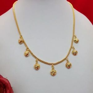 คอทองลายผ่าหวายมนห้อยจี้หัวใจ 18 นิ้ว หุ้มเศษ ทองแท้เยาวราช ความยาว 0.6 มม