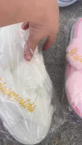 Bride Plush Embroidered Rabbit Fur Cross Slippers Villa Anti Slip Thickened Wedding Party Slippers