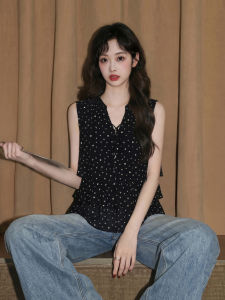 ZISUO | Polka Dot Sleeveless Ruffle V-Neck Tie-Shirt