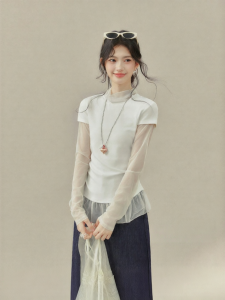 OUYANGXI | Áo Dài Túi Voan Trắng Nhiều Lớp Tay Dài