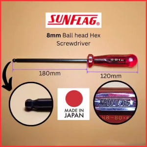 Ready stock in SG. SUNFLAG 8mm Ball Head Hex Screwdriver. Made in Japan. Length 180mm. Handle 120mm