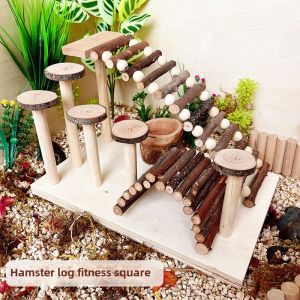 Hamster Toy Applewood Ladder Djungarian Hamster Wooden Platform Arch Bridge Wooden Honey Bag Food Basin Swing Molar Supplies