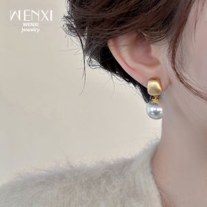 WENXI | Elegant Metal Pearl Earrings