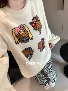 DAISONG | Warm and Fashionable Womens Pajama Set Coral & Flannel