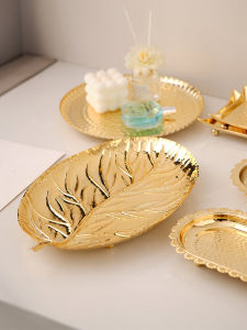 Nordic Gold Plated Metal Tray Afternoon Tea Cake Serving Tray Photo Prop Decorative Jewelry Display Piece Fruit Basket