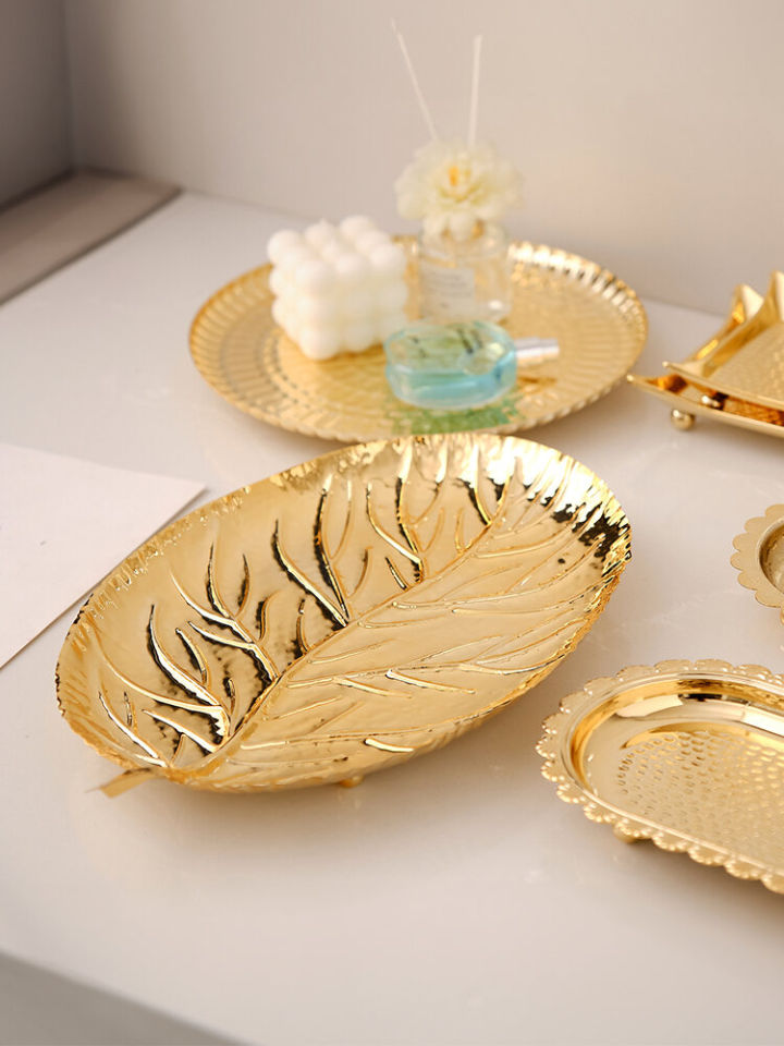 Nordic Gold Plated Metal Tray Afternoon Tea Cake Serving Tray Photo Prop Decorative Jewelry Display Piece Fruit Basket