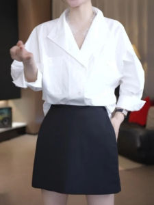 Shalldoer | Korean Style Commute Set Womens High Waist Long Sleeve Collared Shirt Short Skirt Two Piece Suit Casual Loose Fit Breathable