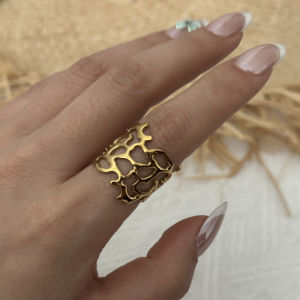 Stainless Steel Hollow Wide Rings for Women Men Gold Color Vintage Irregular Tree Branch Opening Ring Waterproof Party Jewelry