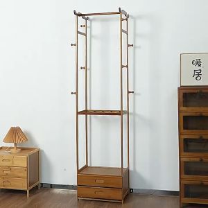 LACCOHUG Bamboo Open Wardrobe 2Drawers 42/70/90CM Bedroom Wardrobe Clothes Rack Almari Baju Murah Hanger Baju 衣橱柜 衣帽架
