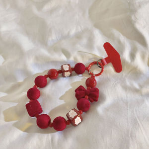 Handmade Beaded Bracelet Phone Case Cute Cartoon Red New Year DIY Womens Fashion Portable Car Keychain Earphone Cover Student Lanyard CCD Camera Strap H6