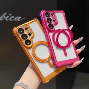 Plating For Magsafe Acrylic Holder Case For Samsung Galaxy S26 Ultra S23 S24 FE S25 Plus Magnetic Bracket Lens Protector Cover
