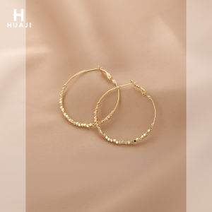 Elegant Simple Metal Hoop Earrings for Women Floral Particle round Circle Fashion Jewelry Ear Cuff Minimalist Style Alloy