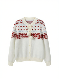 Cantonstory | Áo Sweater Len Jacquard Fair Isle Cổ Tròn Màu Khối