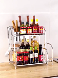 Stainless steel 2/3 Layer spice rack Kitchen countertop rust-proof rack Knife storage and Cutting board rack