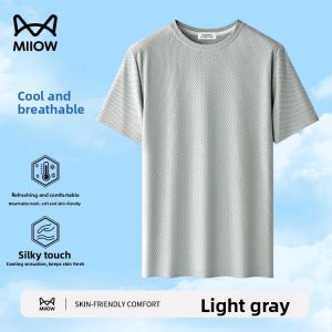 Miiow | Mens Ice Silk Cool Sensation Short Sleeve T-Shirt Breathable Quick Dry Thin Sporty Solid Color Summer Top MiiOW Cat Person