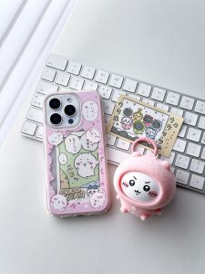 Ultra-Thin Chiikawa Card Holder Phone Case Cute Transparent Full Cover Hollow out Design for Apple iPhone Instant Camera Shell