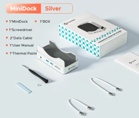 Multi-Port Docking Station for Mac Mini M4 PHIXERO Vertical Stand with M.2 NVMe SSD Enclosure USB 3.2 Gen2 10Gbps USB-A USB-C SD TF Reader Cooling Dock Hub