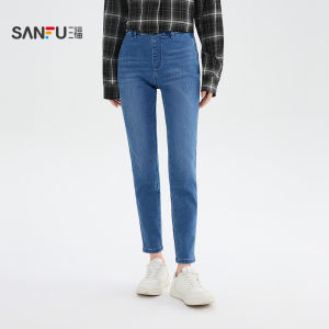 Quần Jeans Denim Co Giãn Cạp Chống Lão Phong Cho Nữ Mùa Thu 2025 Quần Ống Thẳng Ôm Vừa Vặn Chất Liệu Cotton Thời Trang Thường Ngày