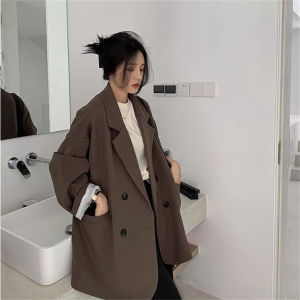 Vintage Brown Blazer Women Elegant Official Ladies Spring Autumn Fashion Long Sleeve Oversized Chic Casual Suit Jacket 2025 New