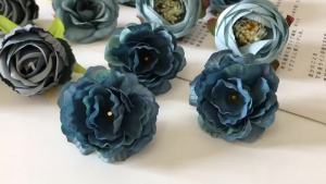 10Pcs Mix Blue Artificial Flowers Heads DIY Party Wedding Cake Gift Box Wreaths Home Room Decor Garden Crafts Rose Lily Flowers