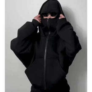 Men and Women Balaclava Y2K Gothic Harajuku Winter Warm New Item Double Hooded Sweatshirt Mens Hooded Mask Zipper Sports Jacket
