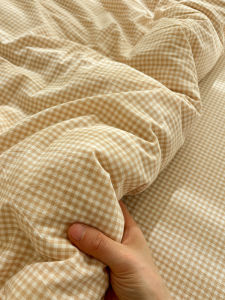 Minimalist Washed Cotton Mini Checkered Light Coffee Bedding Single Piece Pure Cotton Bed Sheet Dormitory Quilt Cover