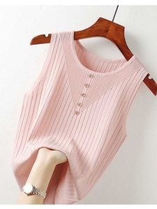 Wide Shoulder round Neck Ice Silk Camisole Womens Spring/Summer Plus Size Chubby Girl Belly Covering Inner Bottoming Shirt Outwear Knitting Tops