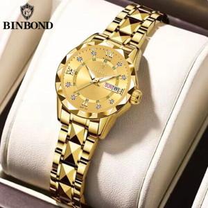Binbang 2024 Luxury Fashion Womens Quartz Watch Tungsten Steel Timer Dual Calendar Night Light Waterproof Novelty 2522