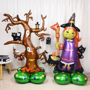 YESPERY ลูกโป่งฟักทองแม่มดบอลลูนตั้งขนาดใหญ่สำหรับวันฮาโลวีนตกแต่งฮาโลวีนมีความสุขลูกโป่งฟอยล์ของเล่นเป่าลมอุปกรณ์งานเลี้ยง