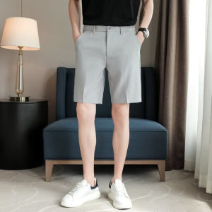 Summer New Mens Thin Casual British Pure Color Slim Fit Five-Quarter Pants Shorts Youth Trendy Straight Leg mid High Waist