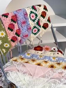 Khăn Quàng Cổ Tam Giác Dệt Kim Thanh Lịch Phụ Kiện Thời Trang Dành Cho Nữ Dây Buộc Tóc Họa Tiết Dâu Tây Đa Năng Để Mặc Thường Ngày