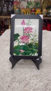 Tranh sơn mài Thanh Bình Lê- HOA SEN/ CÚC size 20x30 cm hàng cao cấp