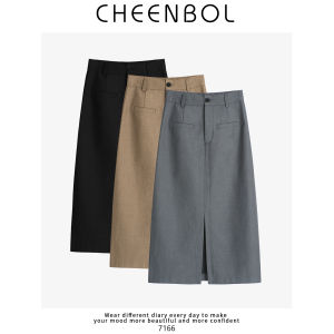 Gray Suit Skirt High Waist Slit Design Business Casual Slimming Long Skirt for Women Autumn Season Fashionable Elegant