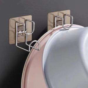 Self-Adhesive Stainless Steel Hook Detachable Washbasin Hook Kitchen Bathroom Rack Basin Storage Rack Towel Hanging Holder