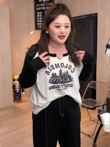 plus Size Womens Long Sleeve Knitted T-Shirt Autumn 2023 Slimming Meat Covering Top Korean Style round Neck High Waist Dress