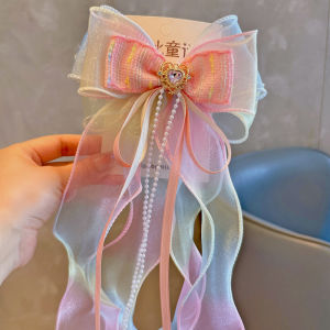 Sweet Butterfly Knot Hair Clip Gradient Rainbow Sash Fairy Tale Hair Accessory for Children Princess Style Hair Ornament