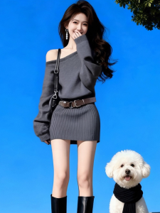 HUOLISI | Off-Shoulder Long Sleeve Innerwear Knitted Dress