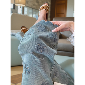 Feminine Petite Flared Hem Wide Leg Jeans