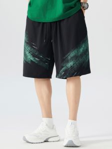 Ice Silk Mens Shorts Loose Fit Lightweight Quick Dry Drapey Summer Casual Pants Big Size Trendy Five-Quarter Length