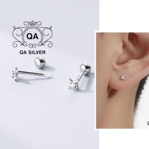 Khuyên tai bạc 925 ngôi sao nháy chốt bi vặn bông nam nữ S925 STAR QA SILVER Earrings EA260303