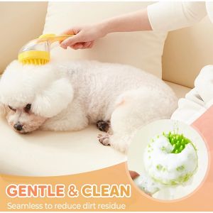 Long Handle Pet Bath Brush 2 in 1 with Built in Shampoo Dispenser for Dogs Cats Grooming Massage Reduce Residue Silicone Pet Bru